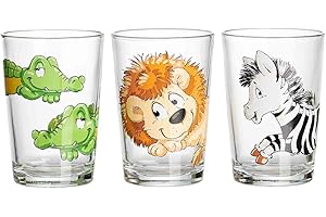 Ritzenhoff & Breker Kindergläser Happy Zoo, Bedruckte Kinderbecher mit Tiermotiven, Krokodil / Zebra / Löwe, 3-teiliges Gläser-Set, Bunt