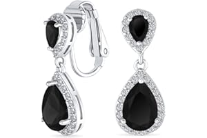 BLING JEWELRY Vintage Style Bridal Cubic Zirconia Simulée Gemstone AAA CZ Halo Pendre Teardrop Lustre Lustre Clip On Earrings For Women Argent Rose Gold Plated In Black Violette Blue Red Rose Pink Green Clear