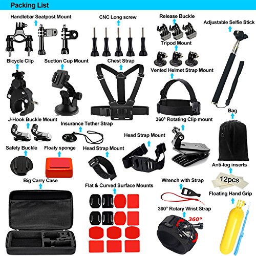 Soft Digits 62 in 1 Zubehör Kit für GoPro Hero 5 4 3+ 3 2 1 SJCAM SJ4000 5000 Xiaomi Yi Apeman DBPOWER QUMOX WiMiUS Rollei Lightdow, Sport Kamera Zubehör für Fallschirmspringen Schwimmen Rudern Surfen Klettern Laufen Biking Camping Tauchen Ausflug - 2