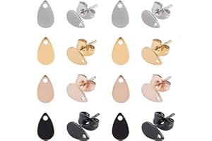 UNICRAFTALE 32pcs Fornituras de Aretes de Oro de Acero Inoxidable Pendiente de Lágrima Redondo Plano Hipoalergénico Perno Prisionero Pendientes de la Placa Plana del Metal del para los Materiales