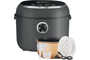 AMZCHEF Olla Arrocera Eléctrica de 4L para 5 personas, 8 Tazas (Sin Cocinar), Mini Rice Cooker de 860W, 7 funciones de cocción, Cesta para Cocinar al Vapor, Temporizador, Olla Interior Antiadherente