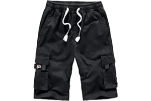 iCKER Mens Cargo Shorts Summer Casual Elastic Loose Fit Combat Work Shorts Cotton Multi Pocket
