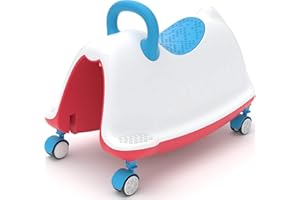 Chillafish Trackie 4-in-1 Rocker, Walker, Ride-on & Play Train, for Kids 1-5 Years, with Adjustable seat Height, Silent Non-Marking 360° Swivel Wheels, Blue red, Groß