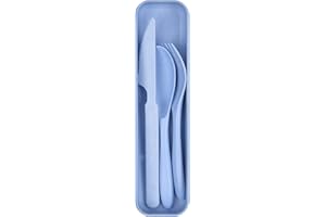 FAUMSUT Zestaw sztućców kempingowych, zestaw przyborów wielokrotnego użytku z etui, plastikowe sztućce, przenośny zestaw sztućców, ekologiczny plastikowy futerał na podróż, piknik, kemping lub do codziennego