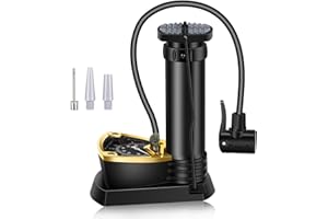 AOKITO Pompka Rowerowa, Pompka Powietrzna do Roweru ze Wszystkimi Zaworami, Mini Przenośna Pompka Powietrzna do Stóp, Mała, z Manometrem 11bar/160psi (3 Igły Powietrzne)