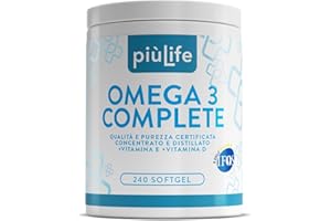 +LIFE Omega 3 IFOS 5 Stelle Certificato Con Vitamina D3 2000 UI PiùLife, 240 Softgel 2000mg EPA, 1000mg DHA Dose, Olio di Pesce Omega 3 Capsule Fish Oil, Trigliceridi, Cuore, Vista, Ossa, Cervello