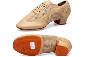 WEBROSISTOL Zapatos Baile Latino Mujer Cuero Comodo Respirable Zapatillas Baile con Cordones Moderno Salon Salsa Jazz Flamenco Tacon