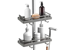 GOOPOOL Duschablage ohne Bohren Duschregal-Aufbewahrungsregal Aufhängen Dusche Regale Halterungen Passend für [18mm-25mm] Schiene Duschablage für Stange mit Großer Kapazität Kunststoff 2 Stück Grau