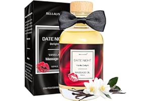 BELLALISIA Luxurious Massage Oils for Date Night, Premium Vanilla Body Oil Perfect Presents for Men & Women as Valentines Day Gifts. Natural Sensual 120ml Massage Oil for Relaxing Fun Date Night Ideas.