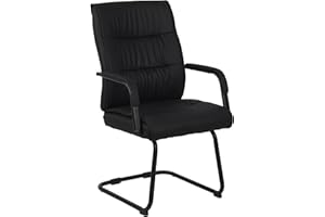 CLP Chaise Visiteur Sievert en Similicuir avec Accoudoirs | Fauteuil Luge sur Piètement en Métal I Assise Et Dossier Rembourrés, Couleur:Noir/Noir