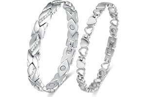 Vicmag Magnetic Bracelets for Women Titanium Steel Brazaletes Ultra Strength Magnetic Adjustable with Removal Tool and Gift Box (2 PCS Crystal Silver)