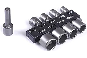 RoserRose 9 Piezas Zócalo de Taladro Hexagonal, Zócalo Hexagonal de 1/4 pulg, 5-13mm Herramienta de Adaptador de Zócalo, Juego de llaves Hexagonales, Adaptador de Puntas Hexagonales