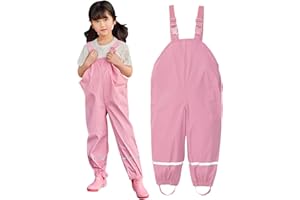Gelb&Schwarz Rain Dungarees for Toddler Kids Boy Girl,Waterproof Breathable Adjustable Straps Dungarees Mud Trousers,Jumpsuit Clothes with Lining,for 1-8 Years Unisex Kids UK