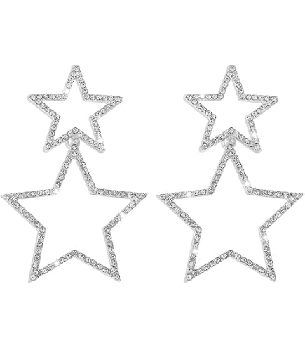 Orecchini Lunghi A Goccia Con Stelle E Nappe In Argento | Pendenti Tripla Stella Cava, Gioielli Donna A Tema Zodiacale, Accessori Punk E Alla Moda