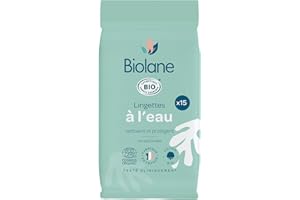 BIOLANE – Lingette à l'eau Pocket BIO – 15 Lingettes Naturelles Composées à 99% d’Eau pour tout le Corps de votre bébé – Utilisables dès la Naissance – Peaux Sensibles – Format Pratique