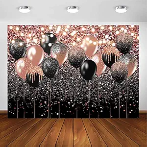 Avezano Rose Gold and Black Glitter Backdrop for Birthday Wedding Bridal Shower Photography Background Glitter Rose Gold Black Balloon Party Decorations Photoshoot Backdrops (7x5ft)