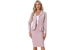 Allegra K Business 2 Piece Suit Set for Women's Long Sleeve Notched Lapel Peplum Blazer Pencil Skirts