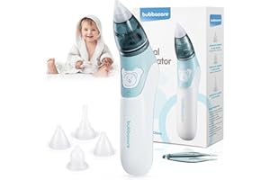 BUBBACARE Baby Nasensauger, elektrischer Nasenreiniger & Ohrenschmalzentferner mit 4 wiederverwendbaren Rotzsaugdüsen für Neugeborene, Kleinkinder und Säuglinge