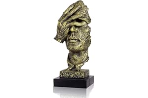 LEPENDOR Abstract and Creative Desk Decorations The Thinker Statue, Hand & Face Statues and Sculptures for Home Living Room Decor - No See Golden