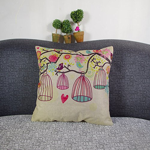 Vogel und Vogelkäfig Kissenbezug Lendenkissen Pillowcase Sofakissen 45x45cm, Hellbraun - 6