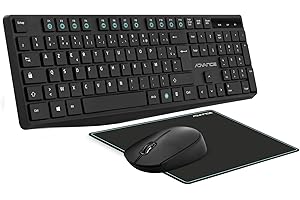 AD ADVANCE Advance | Elite Wireless Combo | Ensemble Clavier Souris sans Fil +Tapis | Kit Bureautique pour PC/Portable | Clavier Ergonomique | Souris Optique 1600 DPI et Molette Silencieuse | Tapis Antidérapant