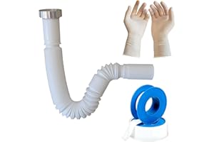 Parpyon Sifón para lavabo de baño, tubo flexible sifón de cocina - G 1 1/2" x 40 mm, extensible de 320-800 mm, antiolor + cinta y junta accesorios (Tubo desagüe 1"-1/2-40mm)