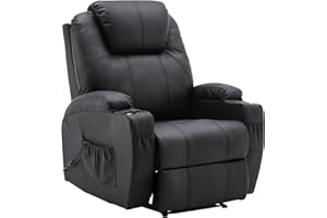 M MCombo Fauteuil Relax électrique Fauteuil de Massage Fauteuil TV Fonction inclinable Vibration Chauffage 7061 Nouveau modèle (Simili Cuir Noir)