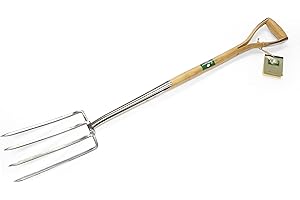 GREENMAN GARDEN TOOLS Greenman Ergonomic Digging Fork Stainless Steel Heavy Duty Ash Handled 116cm (46") x 18cm (7")