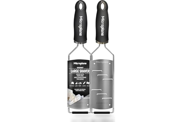 Microplane Râpe de Cuisine Coupe Large pour Le Fromage à pâte Dure, Chocolat et Truffe en Noir et en Acier Inoxydable