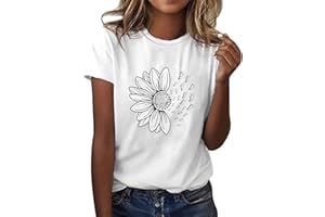 NQYIOS Sexy Tops for Women, Sunflower Printed T Shirt for Women Casual Graphic Short Sleeve Tee Tops Crew Neck Slim Shirts Tee Blouse Extra Long Tee Shirts for Women Women's Vests