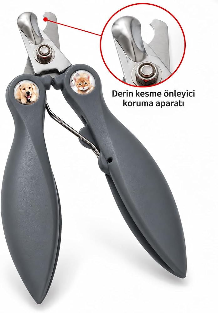 getmeev Kedi ve Köpek Tırnak Makası, Derin Tırnak Kesimini Önlemeye Yardımcı Güvenlik Aparatlı Evcil Hayvan Tırnak Kesici(Gri)