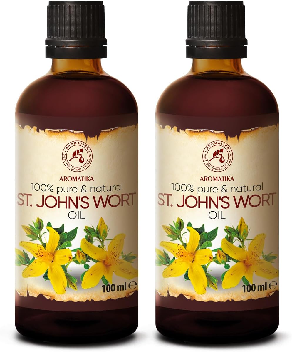 Hierba de San Juan 2x100ml - 200ml - Hypericum Perforatum - 100% Puro Aceite de Hipérico - Aceite de Hierba de San Juan para Cuidado Intensivo Cuerpo - Cabello - Piel - Masajes