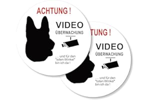 SINMAO Achtung Videoüberwachung Sign, Self-Adhesive, 10 cm, Video Surveillance Dog Sign for Indoor and Outdoor Use, Pack of 2