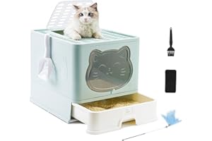 HelloMiao Lettiera completamente chiusa con coperchio, tipo di cassetto, deodorante, Cat Litter Box grande, pieghevole, con pala di plastica adatta per animali domestici