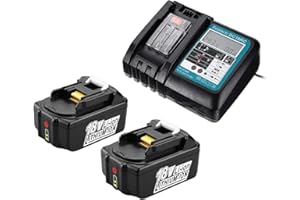 AELCOUTH 2X BL1850B Batteria 18V 5Ah Ricambio per batterie Makita con caricatore DC18RC 3A compatibile con Makita BL1860B BL1830B Rasaerba Makita DLM431Z DUC353Z DUB362Z DHP485 DDF485Z DHP482Z DDF484Z