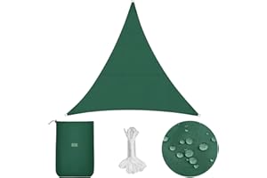 Sekey Sonnensegel Wasserdicht 3x3x3m Dreieckig PES Polyester, Sonnenschutz 95% UV Schutz Windschutz Reißfest Wetterfest, für Balkon Garten, mit Ösen und Befestigungsseile, Grün