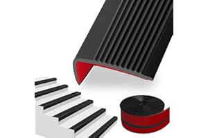 SDLDEER 5 Meters Stair Nosing Edge Trim, 50 x 25 MM L-Shape Peel and Stick Stair Treads Self-Adhesive Staircase Step Edge Protector Flexible Rubber Edging Strip for Outdoor Indoor Floors, Black