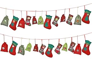 KOHMUI Adventskalender zum Befüllen, 24 Weihnachtskalender zum Selbstbefüllen Aufhängen, Jutesäckchen, Filz Säckchen, 2.5 m Kalender Schnur, 1-24 Zahlen Boden für DIY Weihnachten Adventkalender Kette
