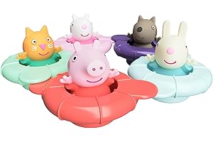 TOMY Toomies Peppa's Pool Party - 5 pierścieni z 5 tryskaczami wodnymi Świnka Peppa & Friends, zabawka do kąpieli + 18 miesięcy, zabawka do kąpieli dla niemowląt i brodzik
