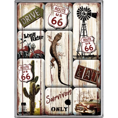 Nostalgic-Art 83049 US Highways Route 66 Desert Survivor, Magnet-Set, 9-teilig