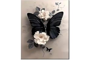 Gutluz Malen nach Zahlen Erwachsene Blumen Schmetterling- Paint by Numbers Adult Butterfly - Cheerful Painting Kits - Bastelset Leinwand Pinsel - Malen-Nach-Zahlen Kinder 40x50cm(CD166)