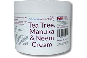 AMBERLEY AROMATICS Tea Tree, Manuka & Neem Cream 350ml - Antibacterial, Anti-fungal, Antiseptic, Anti-Itch, Dry, Chapped & Cracked Skin, Eczema, Psoriasis, Jock Itch, Fungal infections. Fast Effective Relief