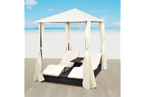 Deufre Tumbonas Jardin Exterior Tumbona Doble Sofa Exterior, Cama para Exterior Cama Balinesa con Respaldo reclinable, Tumbona de jardìn con Cortinas y Techo Negro