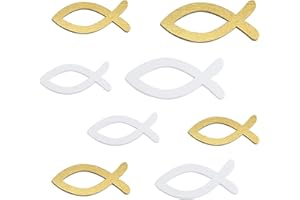 ‎FEPITO FEPITO 100 Holz Fisch Deko Fische Weiß Gold Streudeko Tischdeko für Taufe, Kommunion und Konfirmation Junge Mädchen Taufedeko