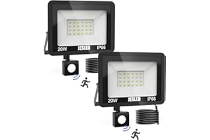 JESLED Projecteur LED avec détecteur de mouvement, 20W 2200LM Projecteur super lumineux extérieur, 6000K blanc froid Projecteur extérieur, IP66 étanche Projecteur pour jardin, cours, garage, maison