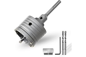CSOOM Otwornica do betonu 75 mm z przedłużeniem SDS-Plus 110 mm, zestaw otwornic do betonu, zestaw otwornic do betonu, 4 wiertła centrujące 8 x 110 mm, końcówka z twardego metalu, 2 x wiertło