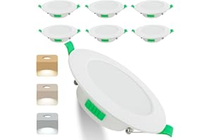 BRANTOO LED Downlights Ultra Slim 7W LED Recessed Ceiling Lights Dimmable 6 Pack, Warm White Neutral White Cool White Adjustable, IP44 Round Spotlights for Kitchen Living Room Bathroom (Hole size:75mm)