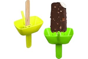 TOYMIS 2 szt. Uchwyt na Lody, Bez Kapania Uchwyt na Lody Wielokrotnego Uzytku Uchwyt na Lody ze Slomka dla Dzieci (Zólty, Zielony)