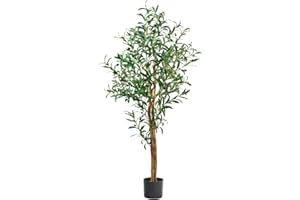 MB Muebles Bonitos, Olivo Artificial con Tronco Natural y Maceta Negra, Planta Decorativa Realista para Interior, Hojas de PE con Olivas, Altura 145 cm, Decoración Hogar y Oficina
