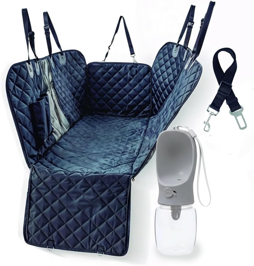 IWOTTO Funda Coche Perro | Protector Asiento Trasero y Maletero | Impermeable, Antideslizante y Ajustable | Pack Bebedero + Cinturón Seguridad | Fácil de Limpiar